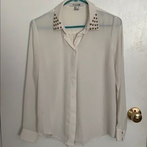 Forever 21 White Long Sleeve Button Up Blouse